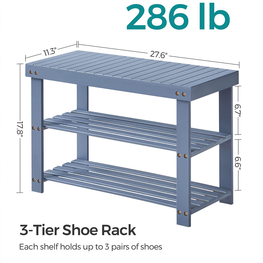 Premium Bamboo Wooden 3 Tier Entryway Bench Shoe Storage Organize Shoe Rack