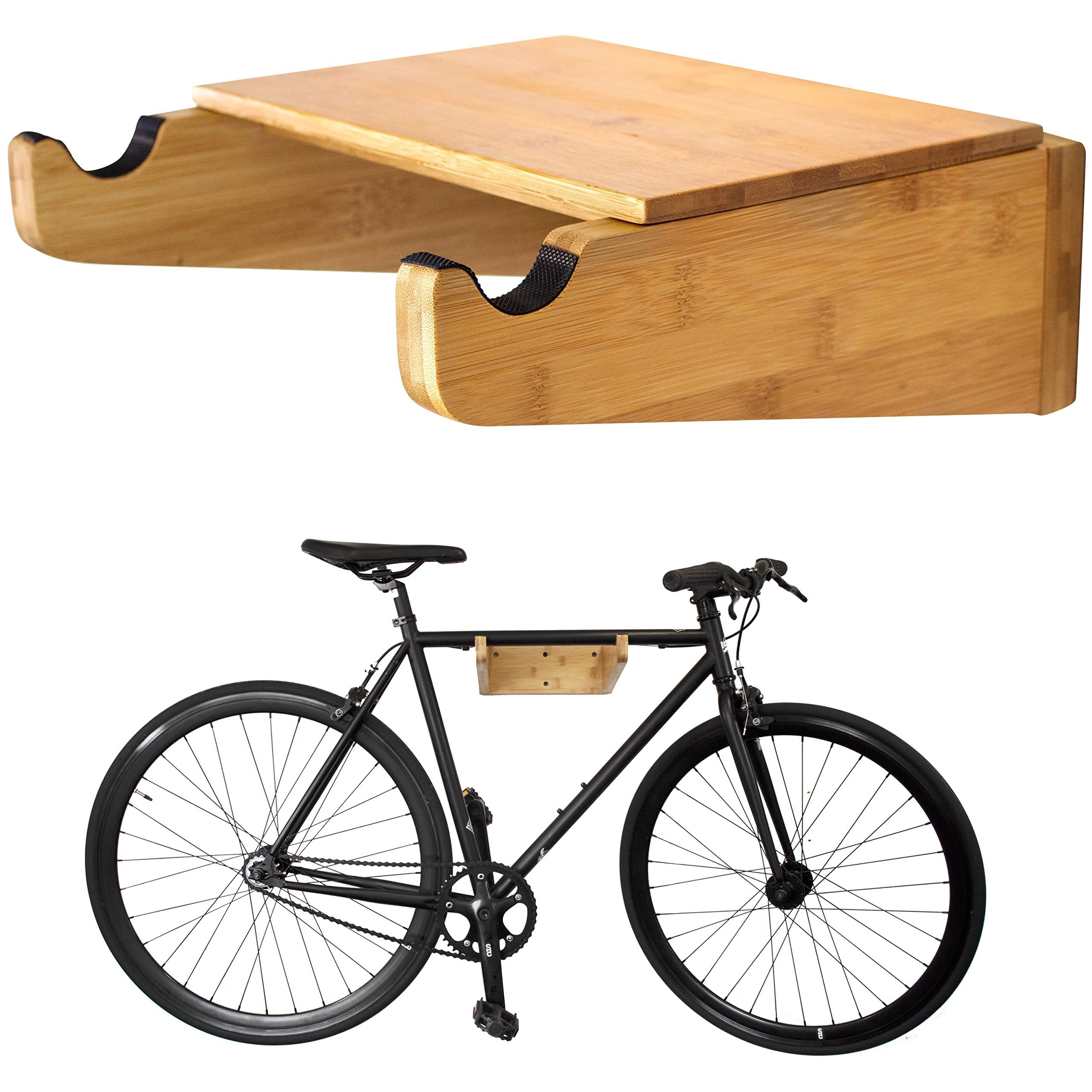 Bike Hanger Wall Mount Indoor Garage Bicycle Rack Bamboo Bike Storage Rack with Removeable Shelf