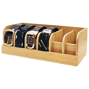 Bamboo Belt Organizer Box 6 Slot Belt Storage Rack Organizer for Closet and Drawer Belt Display Organizer for Men Women