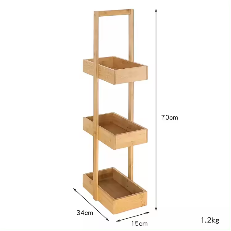 Eco Friendly Three Tier Multipurpose Shelf Rack Cabinet Shelves Bamboo Storage Rack for Home