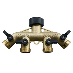 3/4" 4-Way Brass Garden Hose Splitter Y-Type Watering Connector Distributor For Outdoor Tap And Faucet