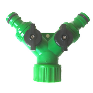 Plastic 3/4 inch Y Quick Connector 2 Way Garden Water Hose With Valve Faucet Adapter Hydraulic Dual Valve Hose Tap Adapter