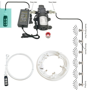 Mist Cooling System 6M -18M 12V Diaphragm Pump Sprayer Watering Kits Slip Lock 6mm Fog Nozzles White Gardening Spray