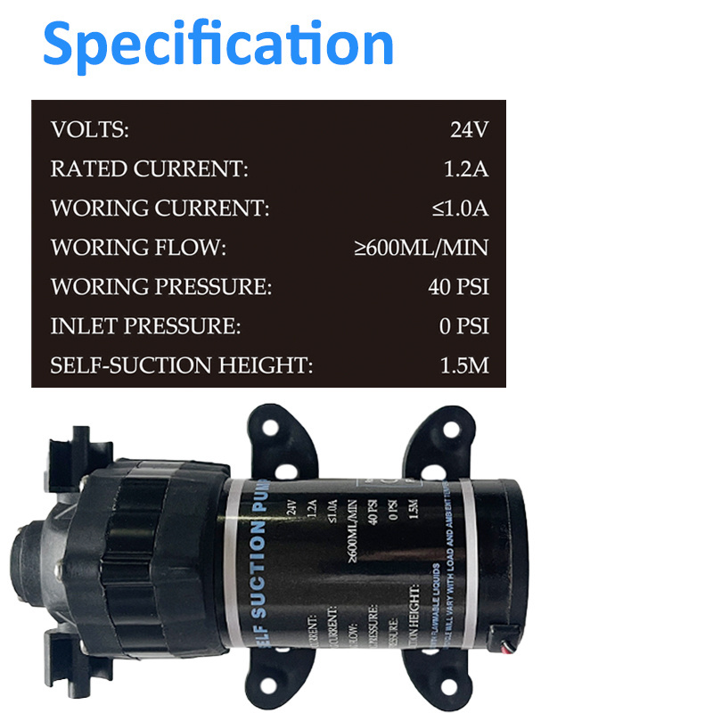 40G Diaphragm Small Water Booster Pump Self Suction Pump 24V For Ro Reverse Osmosis Misting System