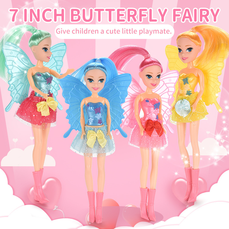 Girl Toy Mini Butterfly Wings Fashion Clothing Accessories Beautiful Long Hair Toy 7 Inch Fairy Doll