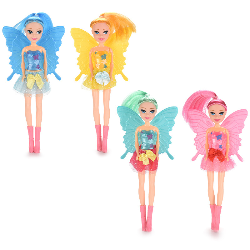 Girl Toy Mini Butterfly Wings Fashion Clothing Accessories Beautiful Long Hair Toy 7 Inch Fairy Doll