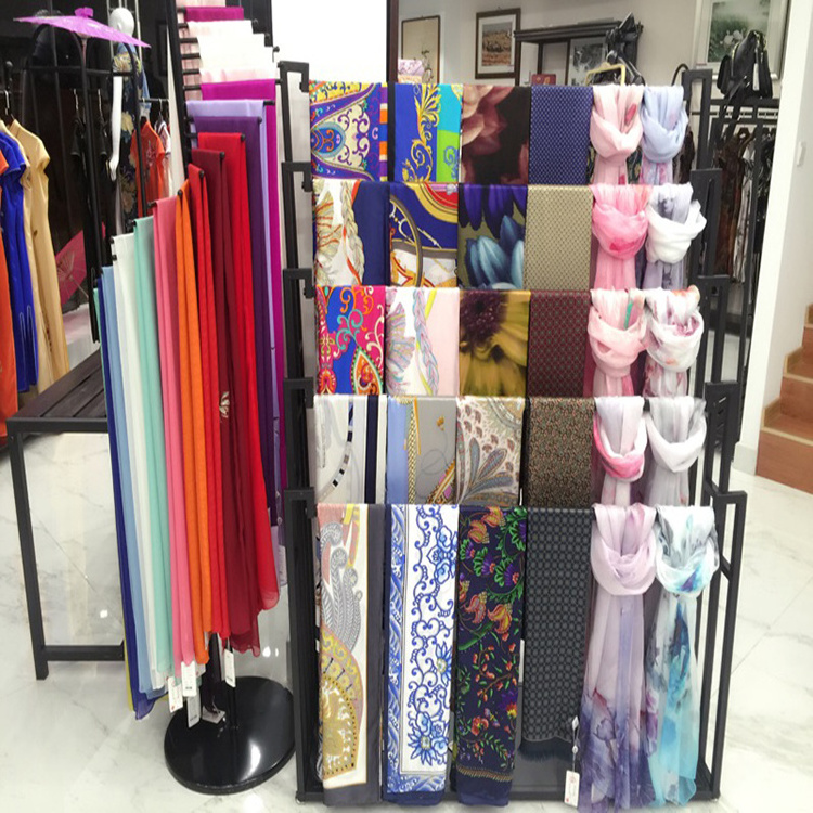 floor standing metal white chinese silk scarf shop cloth Shawl towel Bath towel quilt carpet display rack