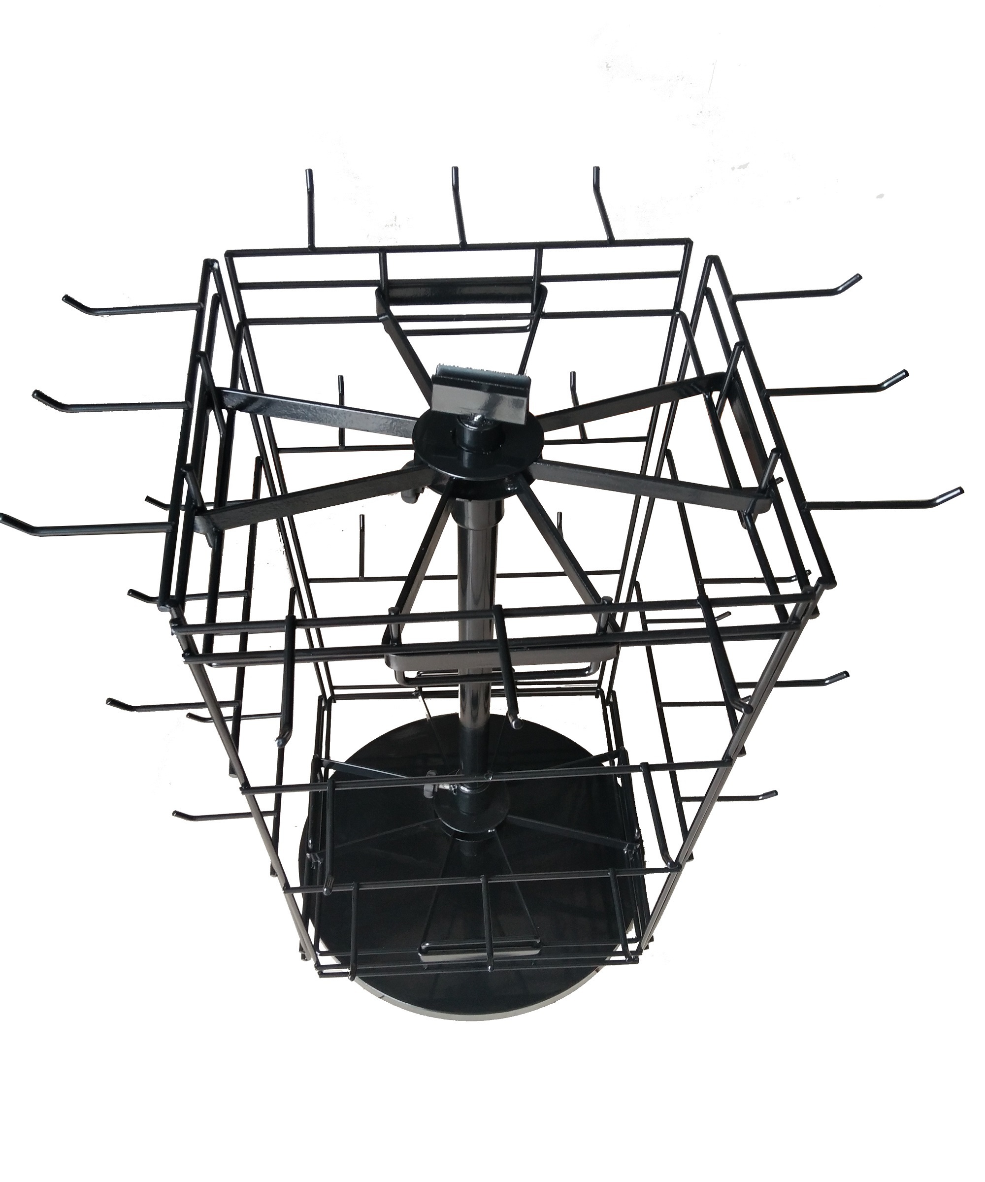 black wire metal boutiques merchandise hanging items table top spinner display racks for counter top trade show