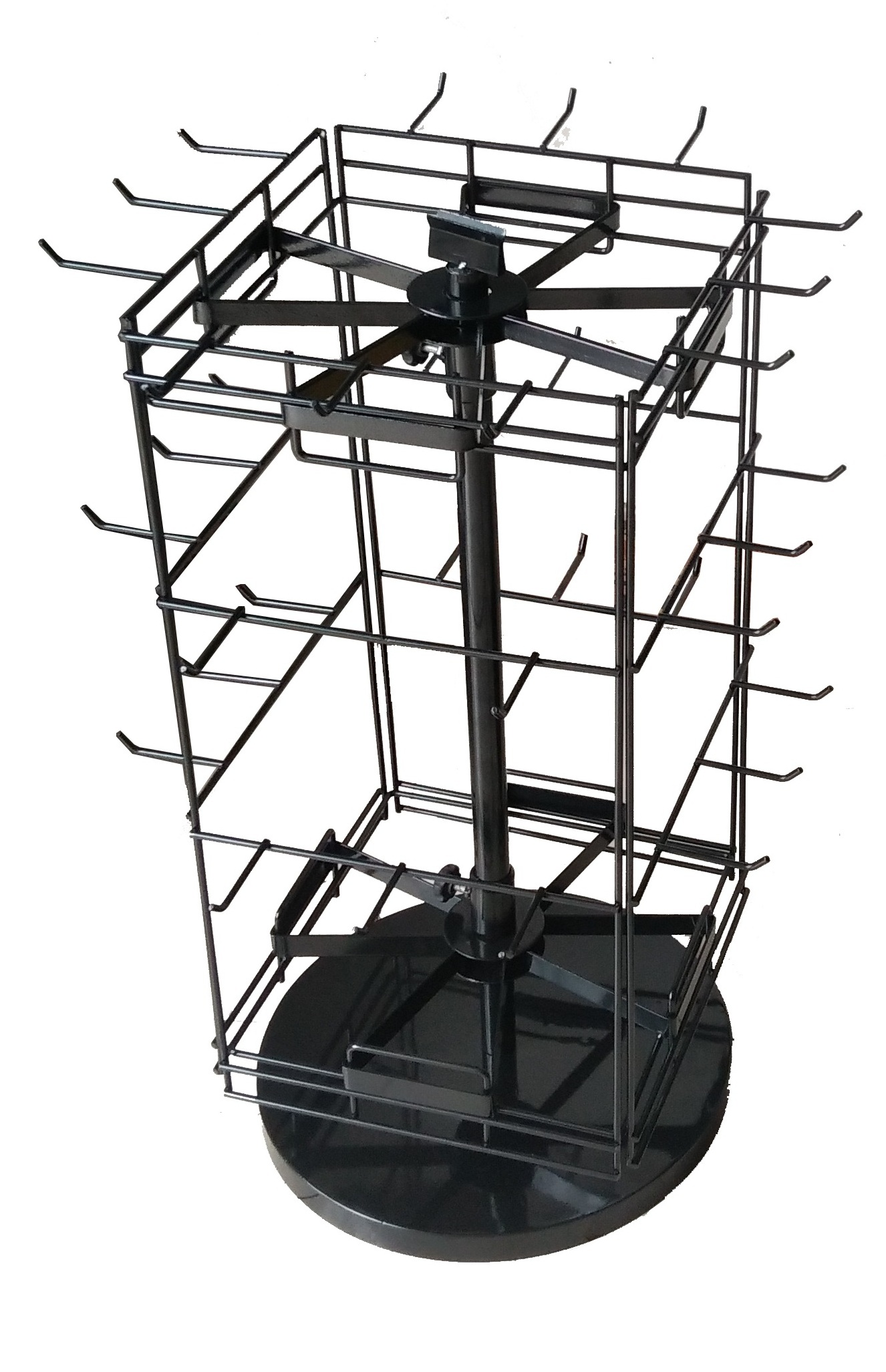 black wire metal boutiques merchandise hanging items table top spinner display racks for counter top trade show