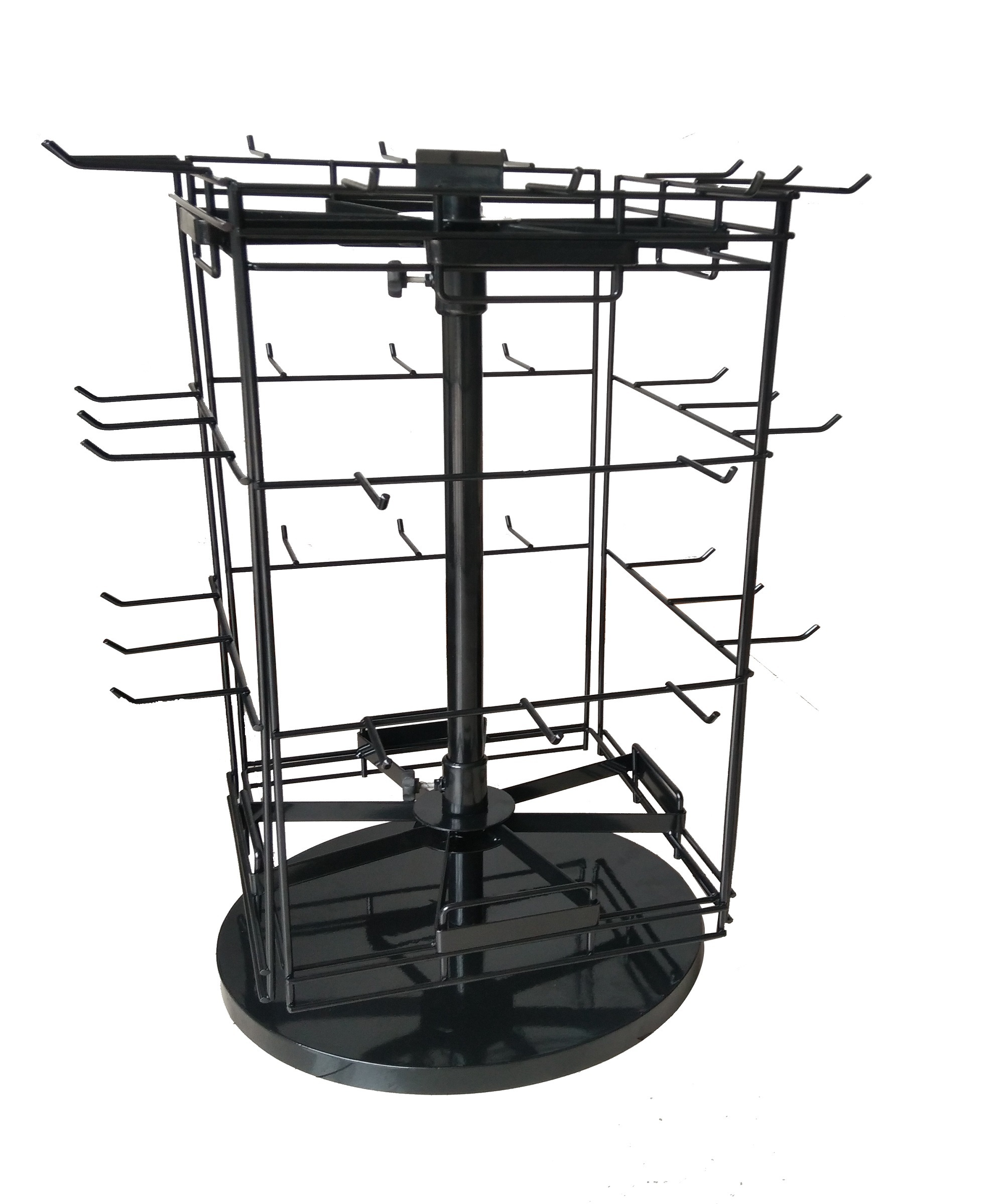 black wire metal boutiques merchandise hanging items table top spinner display racks for counter top trade show