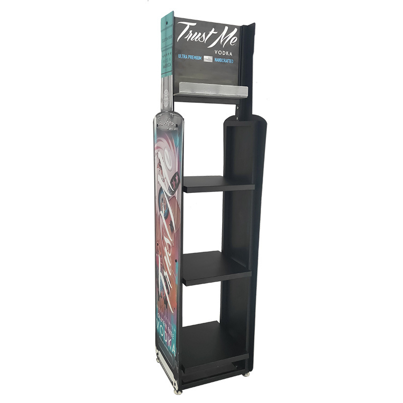 Red Stand Floor-standing Bottle Metal Book Shelf And Wine Display Rack For Supermarket