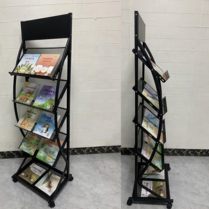 Floor Standing Magazine Holder Display Office Brochure Magazine Display Rack With Wheels