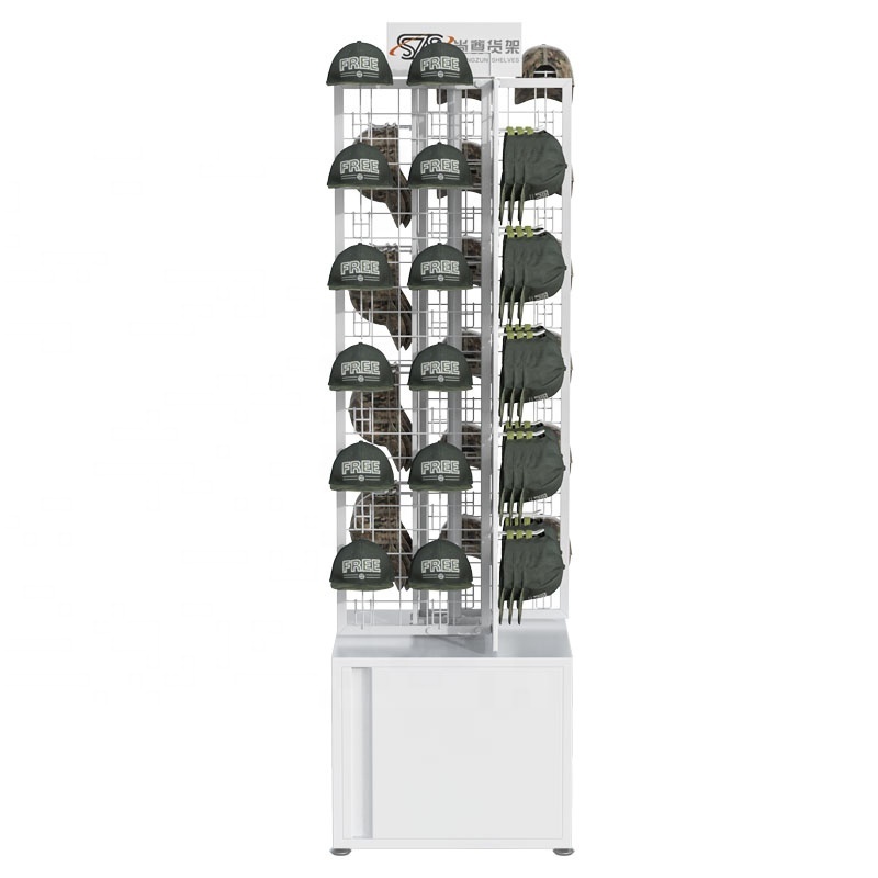 Free Design Foshan rotating baseball cap display rack with hooks  baseball hats caps metal display rack