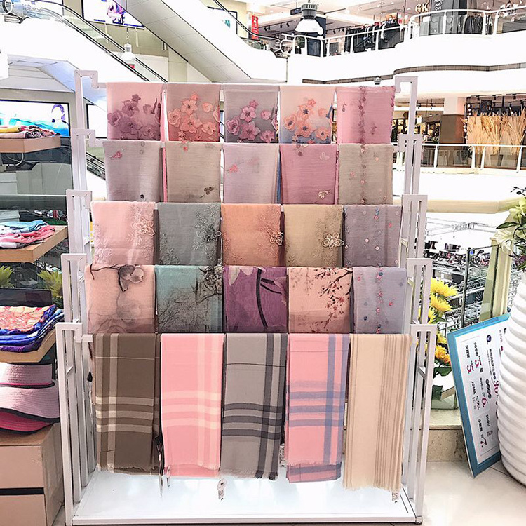 floor standing metal white chinese silk scarf shop cloth Shawl towel Bath towel quilt carpet display rack