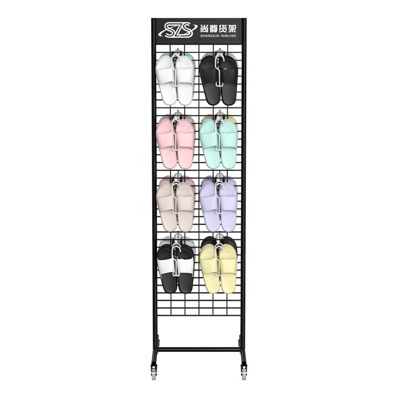 Custom metal hanging display stand for slippers with hooks slippers floor rack display with logo