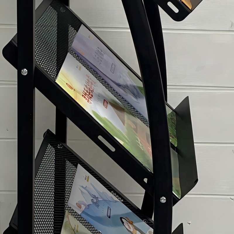 Floor Standing Magazine Holder Display Office Brochure Magazine Display Rack With Wheels