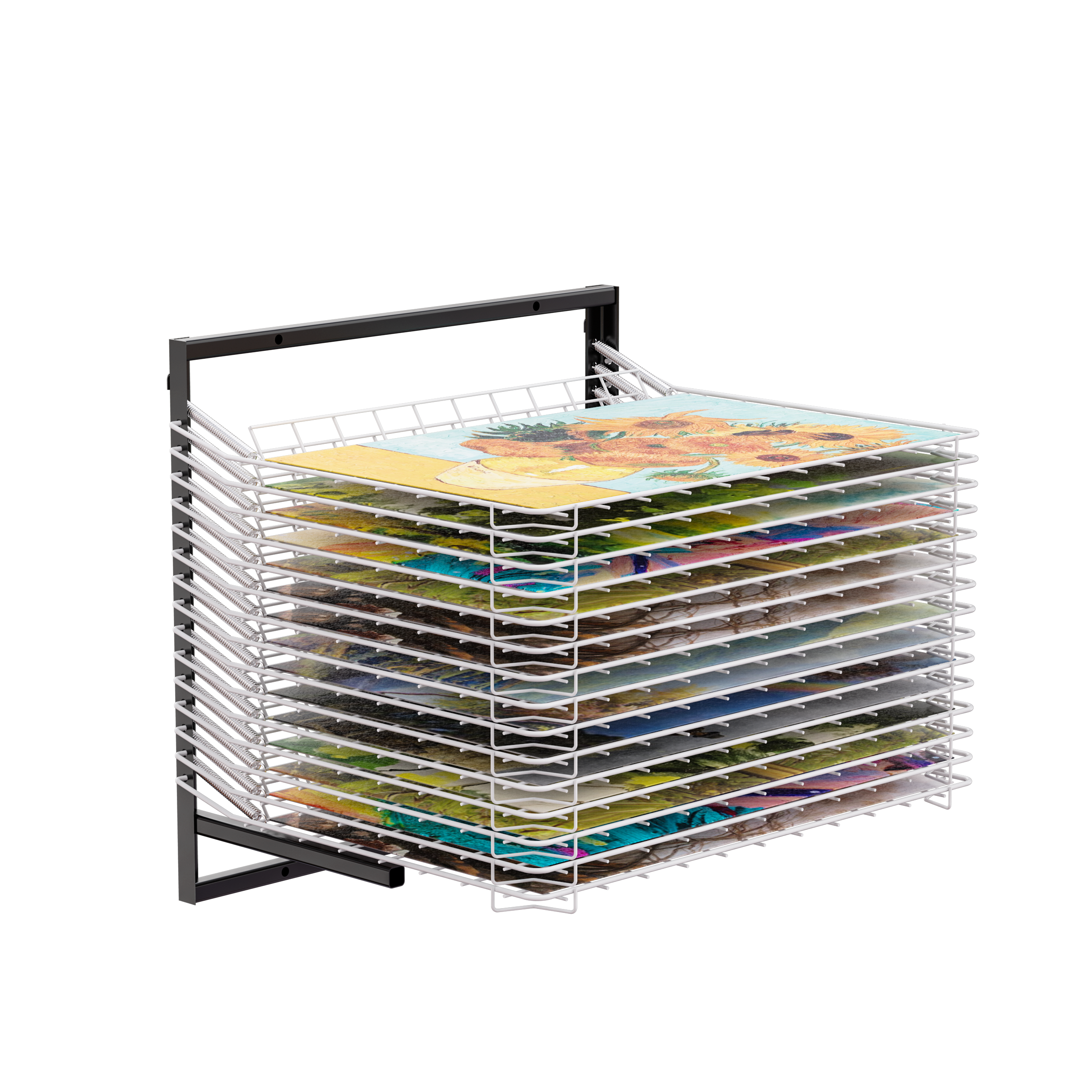 Metal art drying classroom with paint paper rack fixed paint drying rack 15  shelves art storage display rack