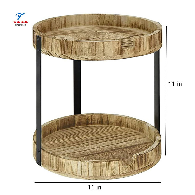 Custom 2 tier rustic solid wood storage cabinet shelf counter bathroom accessories organizer