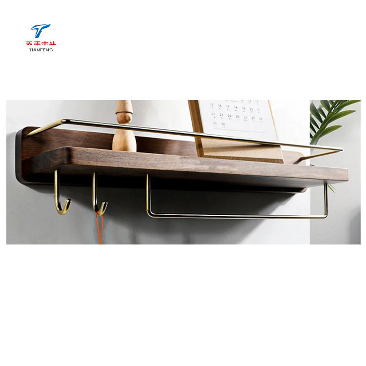 Wall Mounted Floating Shelves Shelf Rack for Bathroom Kitchen Living Room with Golden Towel Rack