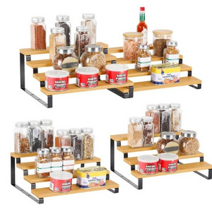 4 Tier Spice Rack Organizer for Cabinet 4 Pack Bamboo Extendable Display Spice Storage Rack