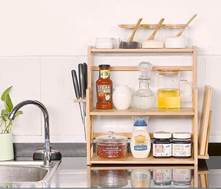 Bamboo Spice Rack Storage Shelves-3 tier Standing pantry Shelf for kitchen counter storage,Bathroom Countertop Storage Organizer