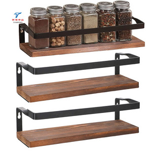 Custom Set of 3 Wall Mounted Spice Storage Organizer Display Wooden Shelves for Wall Kitchen