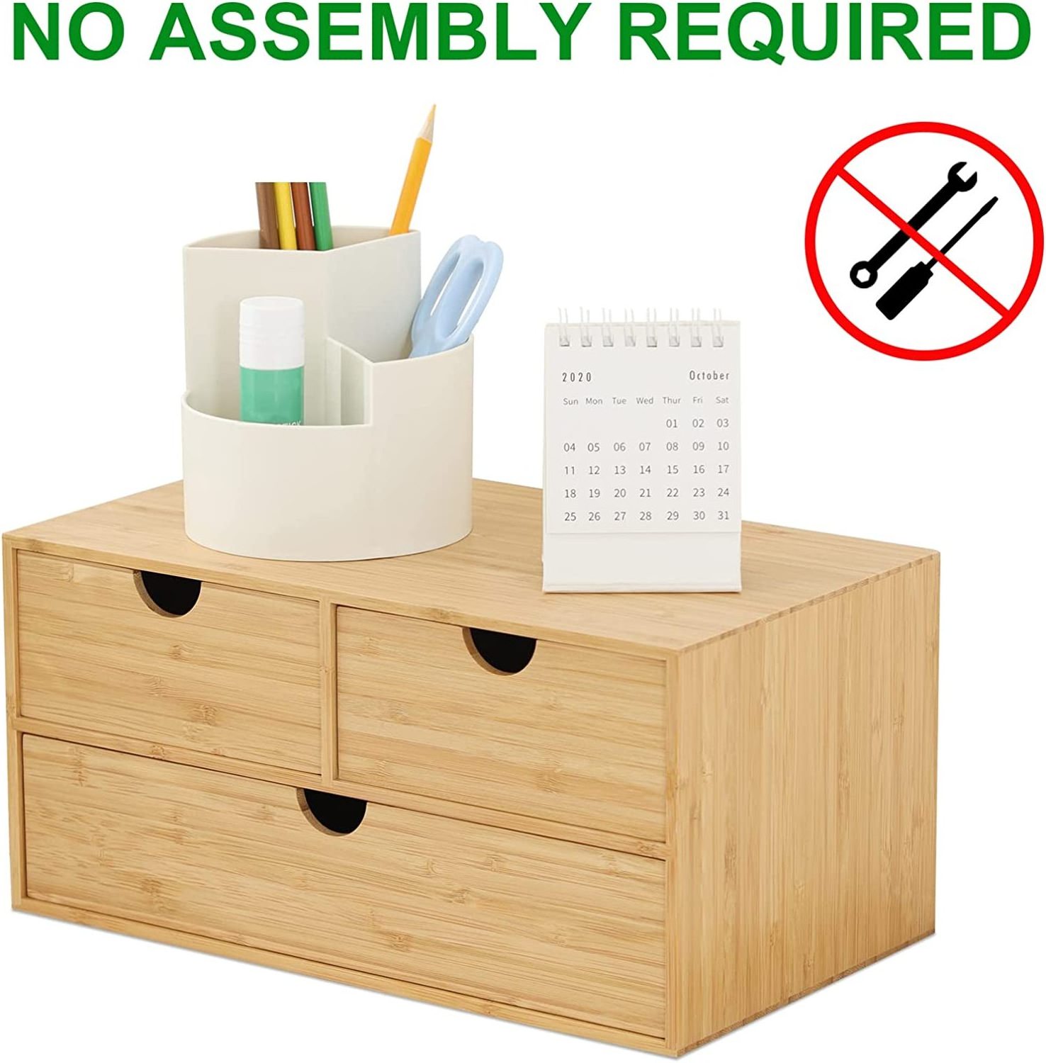 100% Original Bamboo Desk Organizer - Mini Bamboo Desk Drawer Tabletop Storage Organization Box for Office Home No Assembly