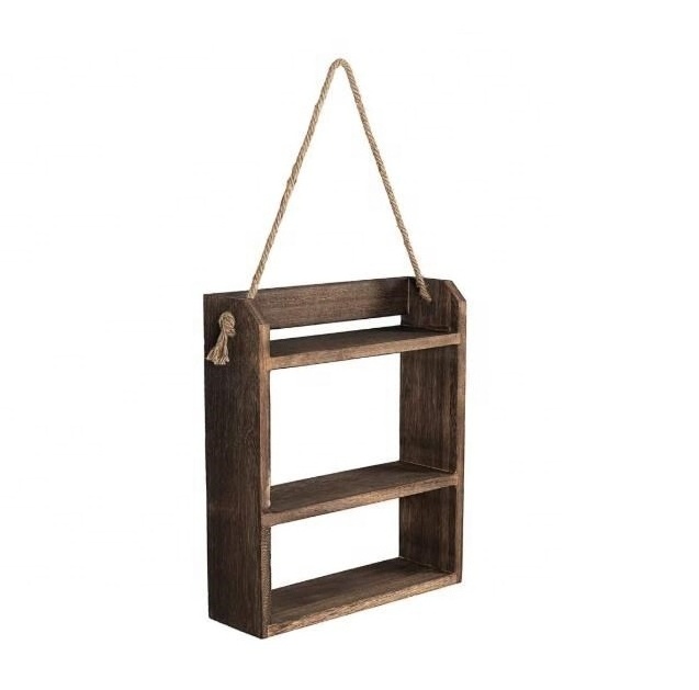 Rustic wooden bathroom rack wall hanging floating shelf ladder style rope wooden hanging rack toilet paper towel organizer