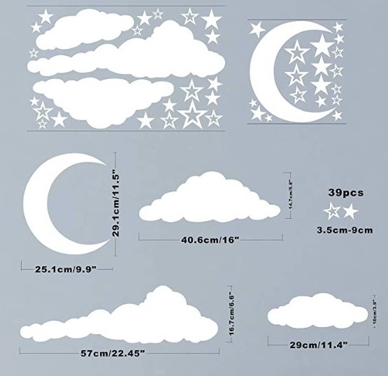 Kids Wall Decoration Moon Stars and Clouds Wall Decals,  Nursery Wall Decal, Wall Decal for Nursery