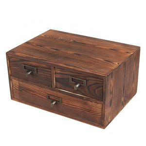 Small country style dark brown wooden office storage shoe rack  jewelry storage box 3 drawers