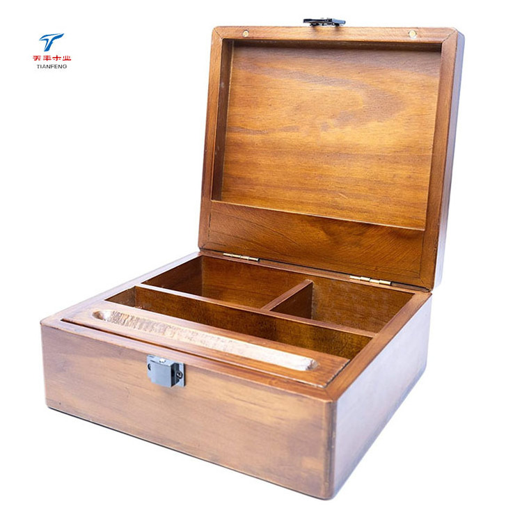 Custom Large Acacia Wood Storage Smell Proof Container Stash Box with Rolling Tray with Lid