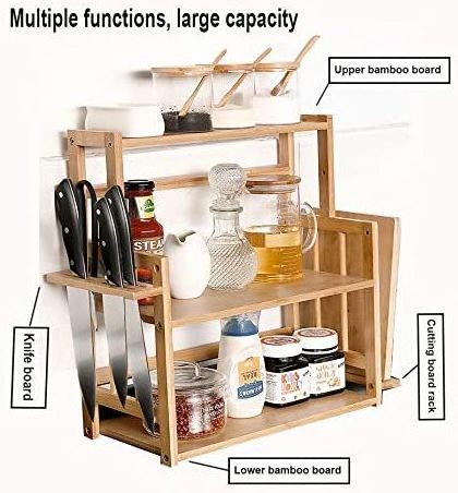 Bamboo Spice Rack Storage Shelves-3 tier Standing pantry Shelf for kitchen counter storage,Bathroom Countertop Storage Organizer