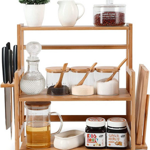 Bamboo Spice Rack Storage Shelves-3 tier Standing pantry Shelf for kitchen counter storage,Bathroom Countertop Storage Organizer