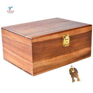 Decorative Keepsake Storage Treasure Chest Gift Customer Wood Box with Lock and Keys Hinged Lids