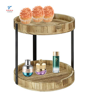 Custom 2 tier rustic solid wood storage cabinet shelf counter bathroom accessories organizer