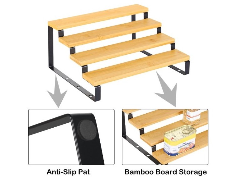 4 Tier Spice Rack Organizer for Cabinet 4 Pack Bamboo Extendable Display Spice Storage Rack