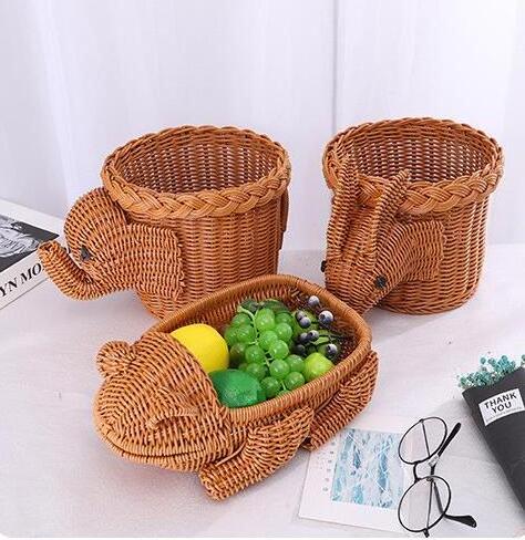 Handmade Rattan Storage Basket Woven Hanging Organizers Frog Shape Plastic Dessert Fruit Vegetable Picnic Baskets