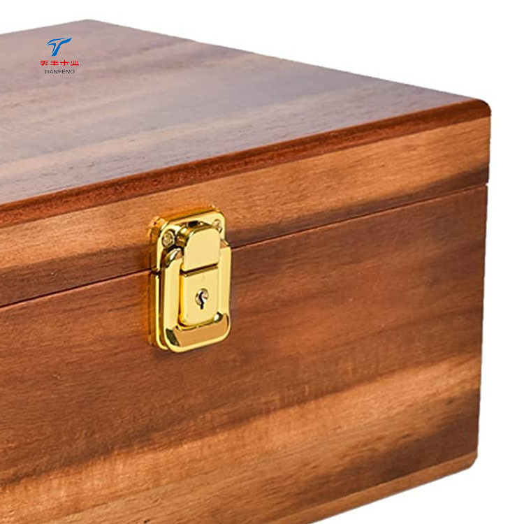 Decorative Keepsake Storage Treasure Chest Gift Customer Wood Box with Lock and Keys Hinged Lids