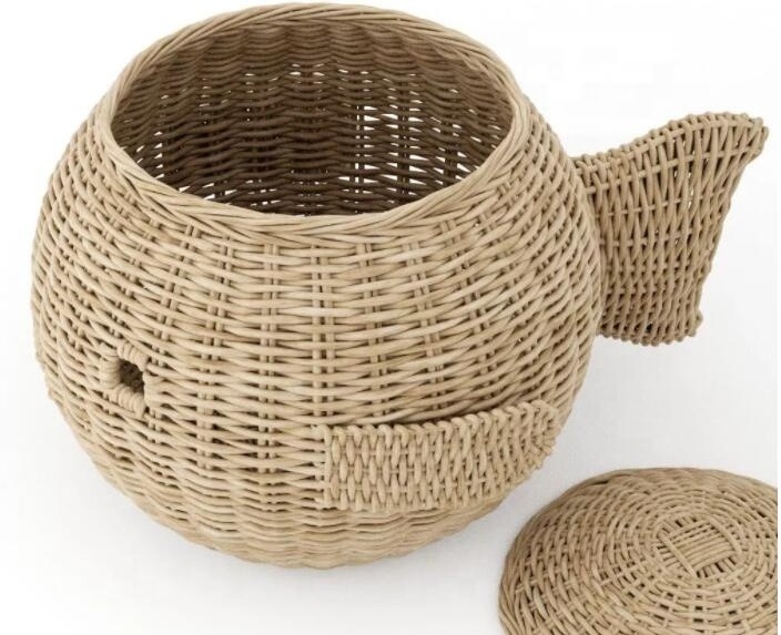 Hand Woven Rattan Storage Basket Cute Fish Shaped Basket With Lid Perfect For Kids Toys And Decoration