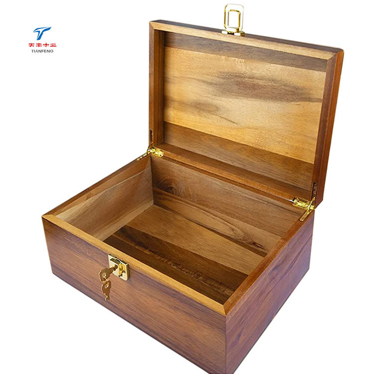 Decorative Keepsake Storage Treasure Chest Gift Customer Wood Box with Lock and Keys Hinged Lids