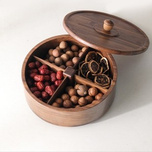 Dark walnut high quality round 360 degree turning  wooden dry fruits /candy storage box