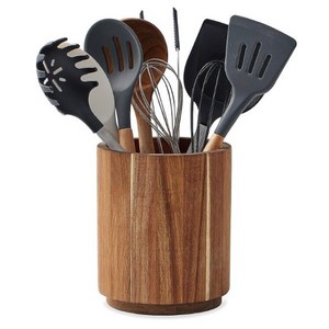 Acacia Wood Utensil Holder for Kitchen Counter 360 Rotating  Large Cooking Utensil Holder/ Kitchen Utensil Storage Organizer