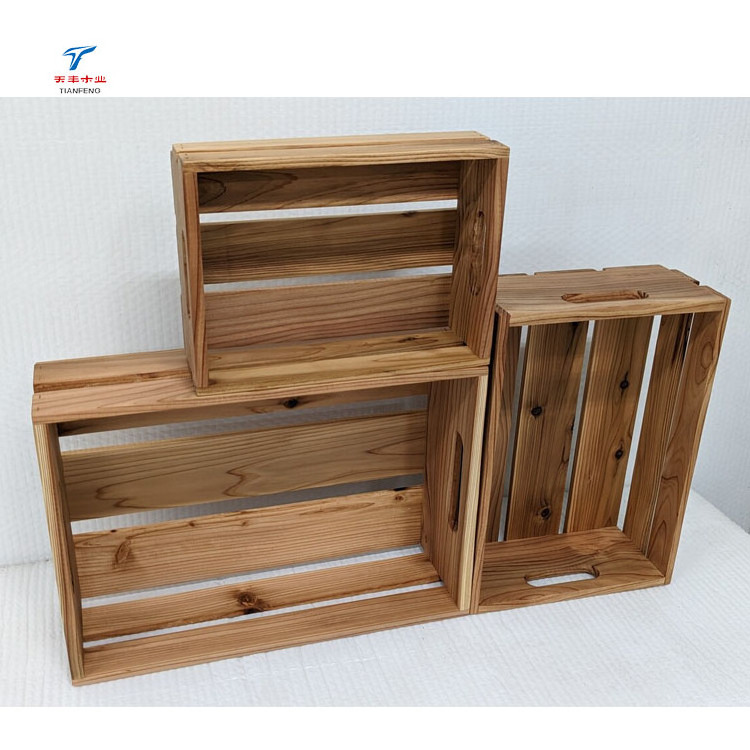 Custom Set of 3 Rustic Nesting Vegetables Storage Container Wood Crate with Handle for Storage