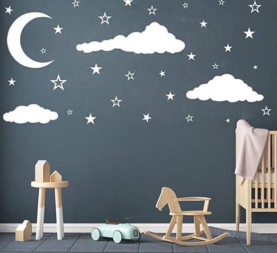 Kids Wall Decoration Moon Stars and Clouds Wall Decals,  Nursery Wall Decal, Wall Decal for Nursery