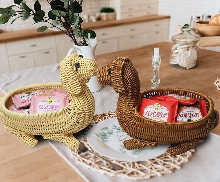 Dog Shape Plastic New Design Animal Shape Rattan Storage Gift Basket