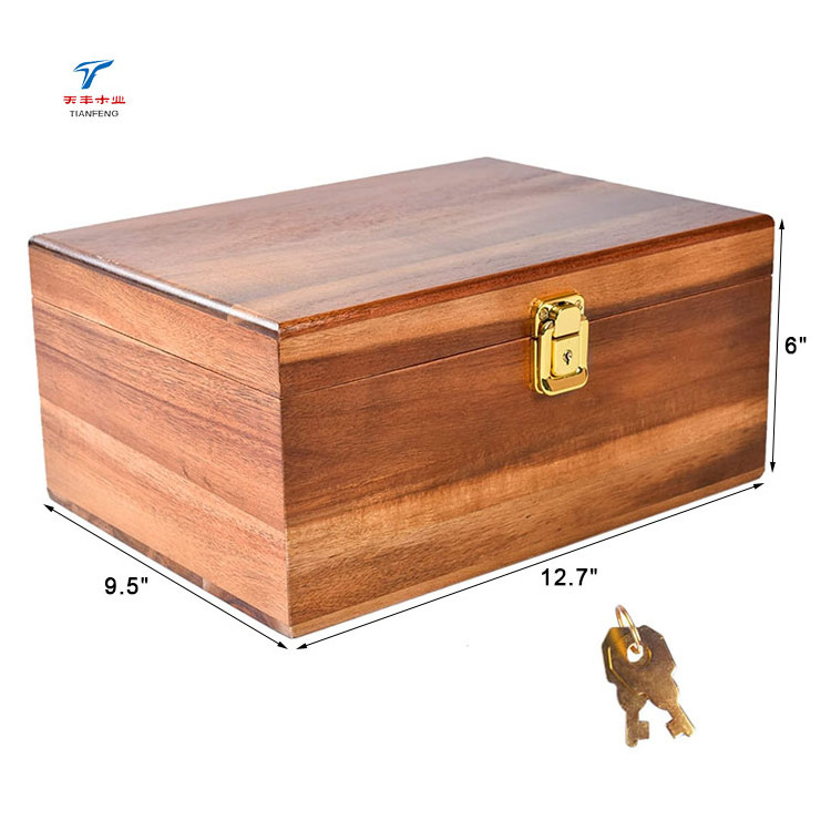 Decorative Keepsake Storage Treasure Chest Gift Customer Wood Box with Lock and Keys Hinged Lids