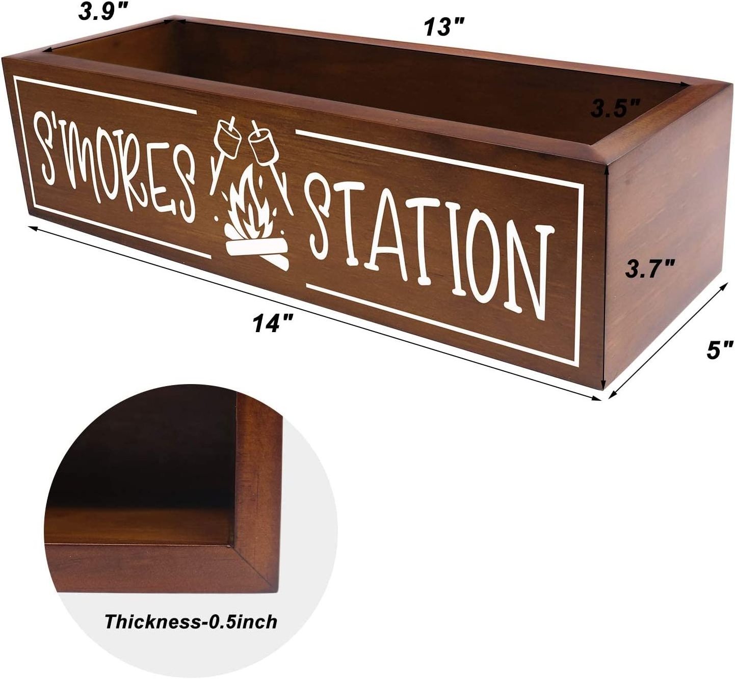 Rustic Dark Brown Farmhouse Kitchen Decor Rustic Smores Roasting Station Wood Organizer Camping BBQ Storage Teacher Gift