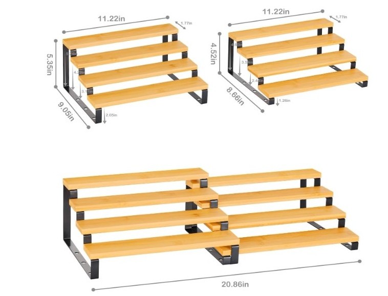 4 Tier Spice Rack Organizer for Cabinet 4 Pack Bamboo Extendable Display Spice Storage Rack