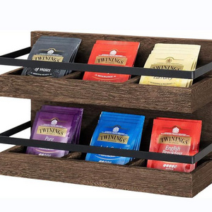 2 Tier Rustic Wood Tea Bags Holder Wall Mounted Tea Box for Tea Storage Coffee Condiment Display Shelf