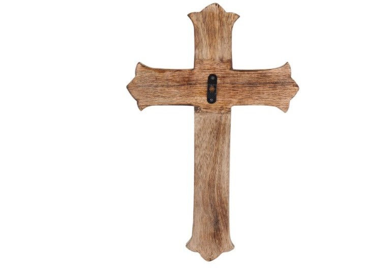 Decorative Wooden Wall Mounted Cross With Brown Wood Polish Finishing Embossed Design Premium Quality For Church Use